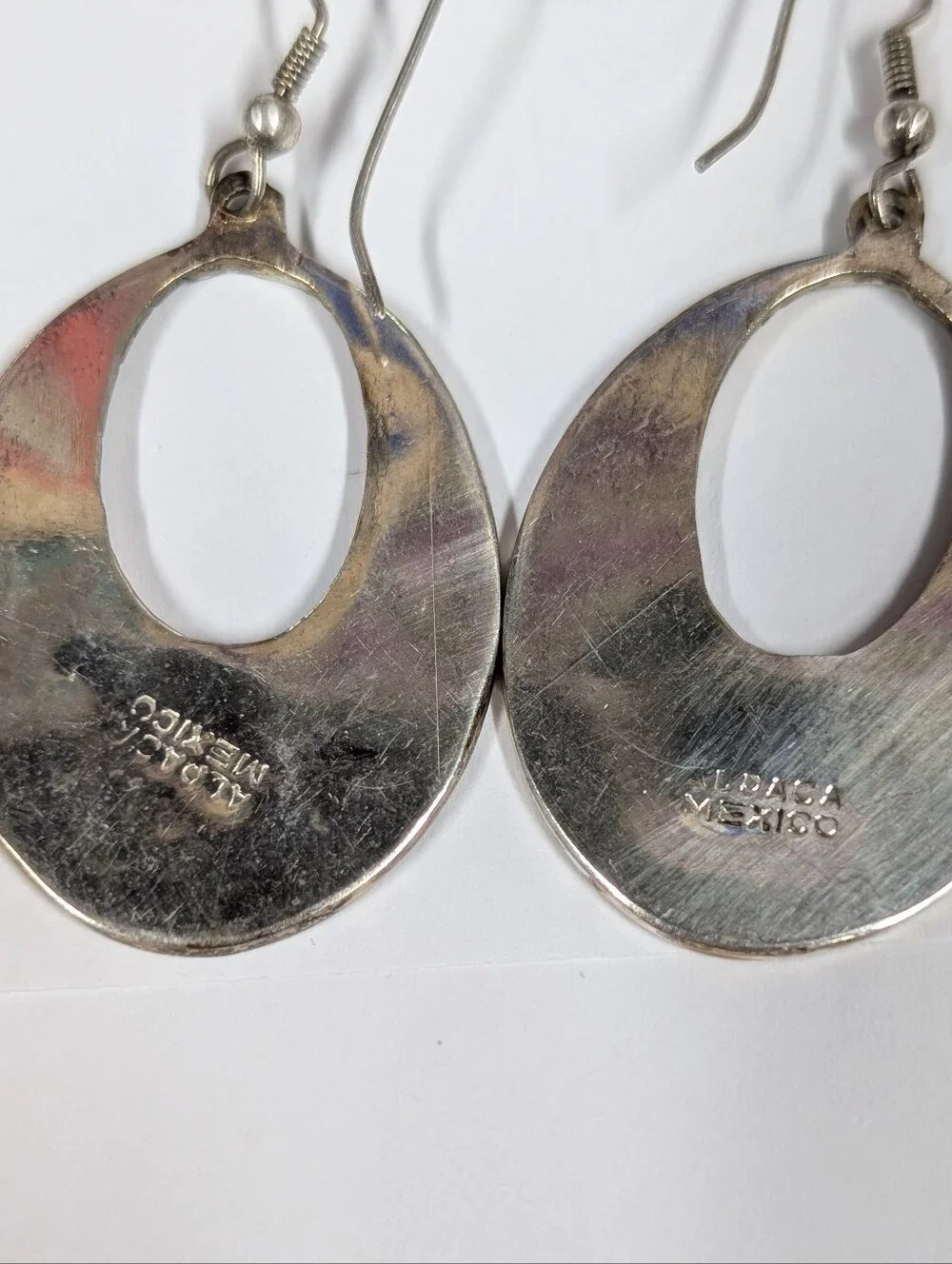 Vintage Alpaca Mexico Floral Drop Earrings Mother Of Pearl Abalone
